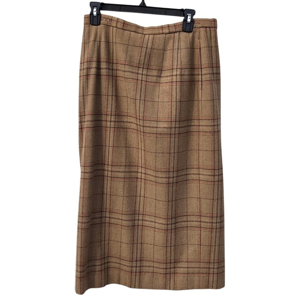 Pendleton Wool Skirt Neutral Plaid Womens Petite 12 Vintage Made In USA